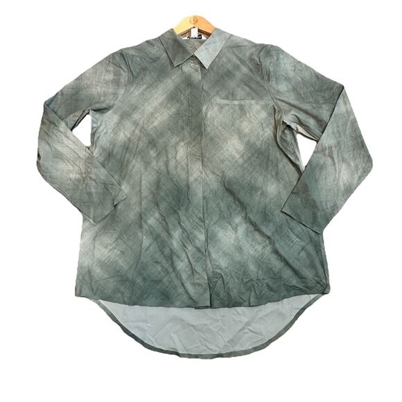 Athleta Shirt Button Up Large Urbanite Printed Relaxed Fit Casual Green Stretch - Picture 1 of 10